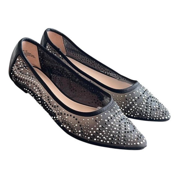 BCBGeneration Womens Black Mesh Rhinestone Pointed Toe Ballet Flats Size 7.5 - Picture 2 of 11